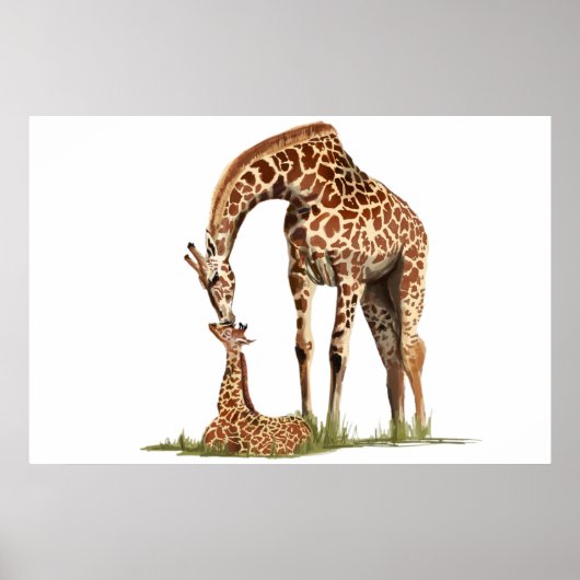 Giraffe- en baby-kus poster (Voorkant)