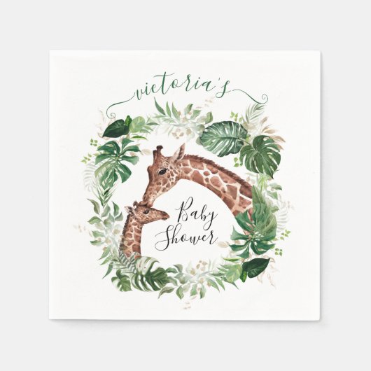 Giraffe en Baby Oerwoud Baby shower papier borden Servet (Voorkant)