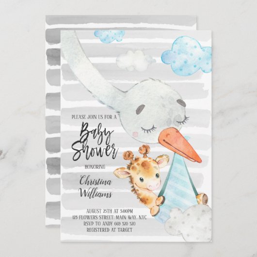 Giraffe en Baby shower blauw Kaart (Voorkant / Achterkant)