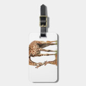 Giraffe en babykalf kussen bagagelabel (Voorkant verticaal)