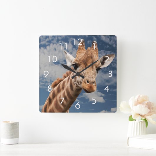 Giraffe- en blauw-hemelfotoklok vierkante klok (Huis)