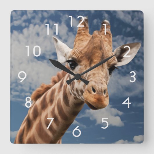 Giraffe- en blauw-hemelfotoklok vierkante klok (Voorkant)