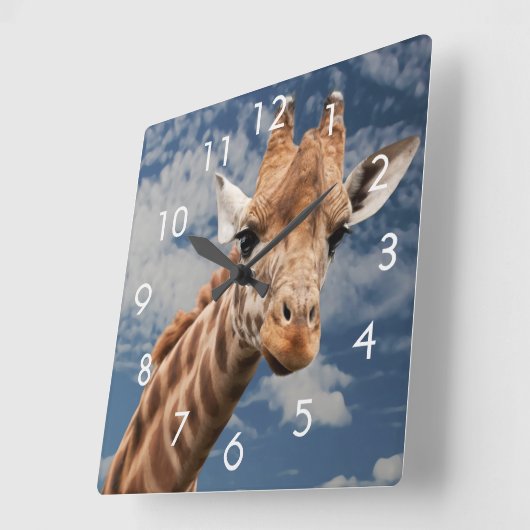Giraffe- en blauw-hemelfotoklok vierkante klok (Hoek)