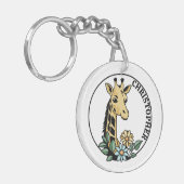 Giraffe en Bloemen Aangepaste naam Sleutelhanger (Voorkant Links)