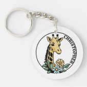 Giraffe en Bloemen Aangepaste naam Sleutelhanger (Voorkant)