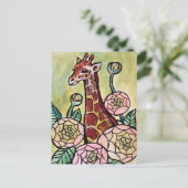 Giraffe en Bloemen Giraffes illustratie Bloemen Briefkaart (Staand voorkant)