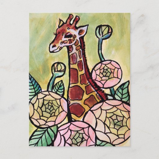 Giraffe en Bloemen Giraffes illustratie Bloemen Briefkaart (Voorkant)