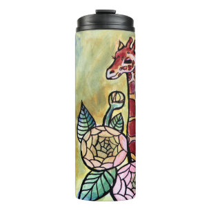 Giraffe en Bloemen Giraffes illustratie Bloemen Thermosbeker
