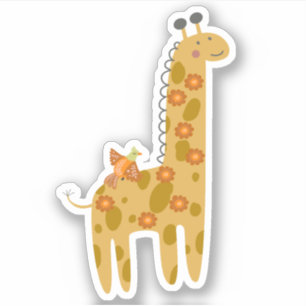 Giraffe en bloemen Oranje gouden laptop Sticker