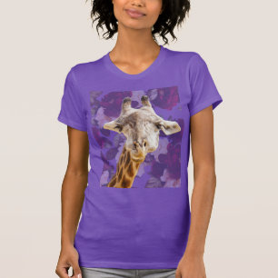 Giraffe en Bloemen Paarse Moderne Grappige Dier T-shirt