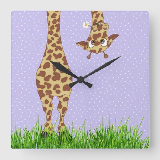 Giraffe en Daisy over Polka Dots Vierkante Klok (Voorkant)