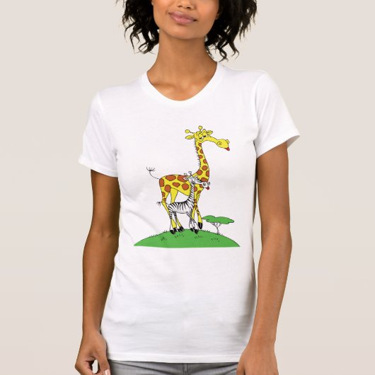 Giraffe en een Zebra dames T-shirt (Voorkant)