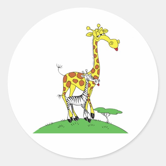 Giraffe en een Zebra Sticker (Voorkant)