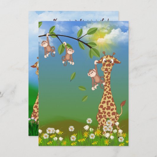 Giraffe en eerste maandag uitnodiging (Voorkant / Achterkant)