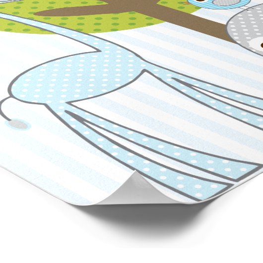 Giraffe en Elephant blue Boy baby poster (Hoek)