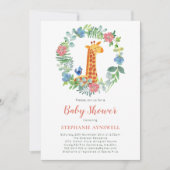 Giraffe en Floral Wreath Baby shower Kaart (Voorkant)