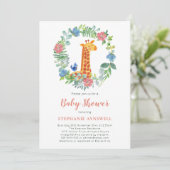 Giraffe en Floral Wreath Baby shower Kaart (Staand voorkant)