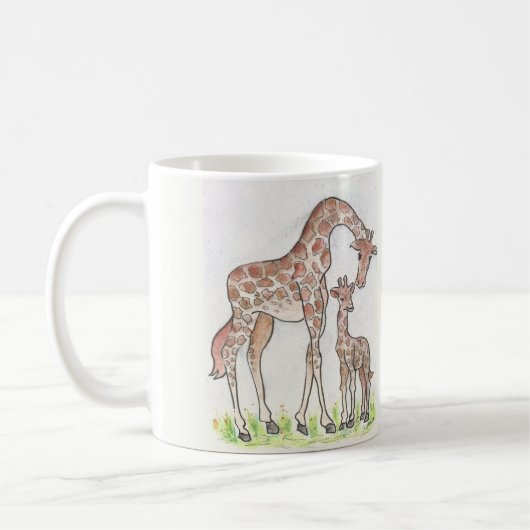 Giraffe en haar kalf ontwerp op een Mok/beker Koffiemok (Links)