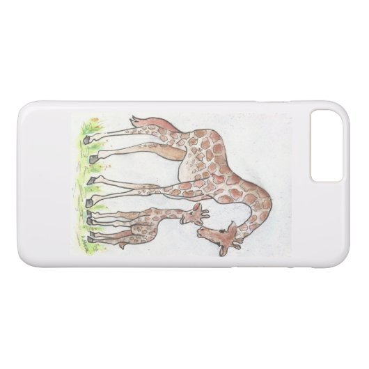 Giraffe en haar kalf op een iPhone Case (Achterkant (Horizontaal))