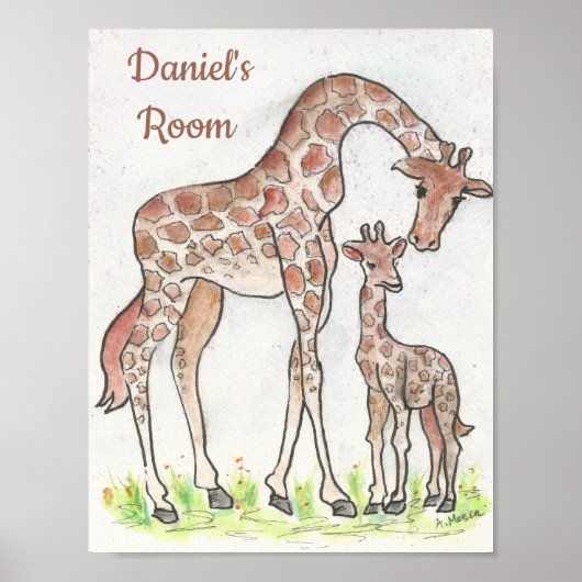 Giraffe en haar kalf poster (Voorkant)