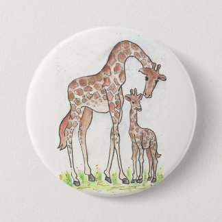Giraffe en haar kalf ronde button 7,6 cm