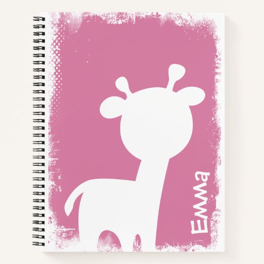 Giraffe en herten roze notitieboek met naam (Voorkant)
