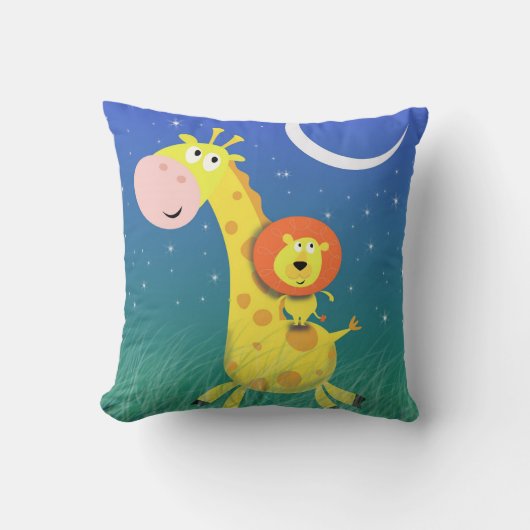 Giraffe en Leeuw Kussen Voor Kinderkamer (Voorkant)