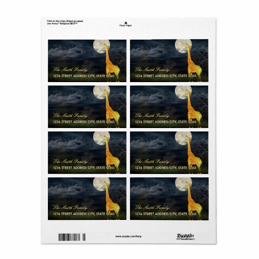 Giraffe en maan | Eigen verzendkosten/adreslabel Etiket (Full Sheet)