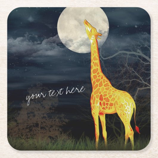 Giraffe en maan | Eigen wasbakken Kartonnen Onderzetters (Voorkant)