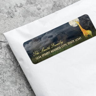 Giraffe en maan   Etiketten voor aangepaste retour