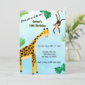 Giraffe en Monkey Safari of Zoo Feest Uitnodiging (Staand voorkant)