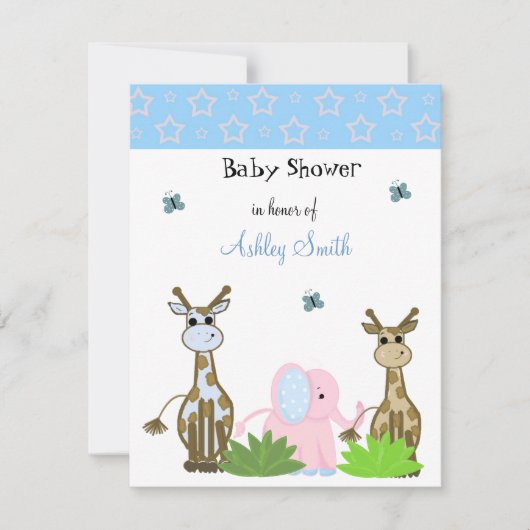 Giraffe en olifant Baby shower Kaart (Voorkant)