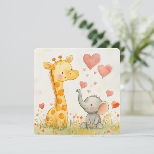 Giraffe en Olifant Valentijn Feestdagenkaart (Staand voorkant)