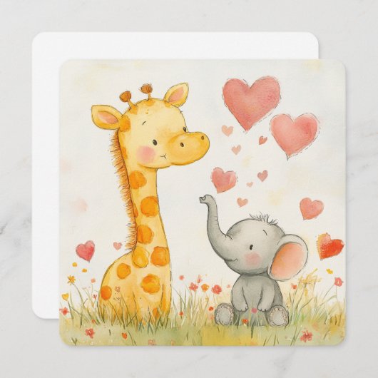 Giraffe en olifant Valentijn Feestdagenkaart (Voorkant / Achterkant)