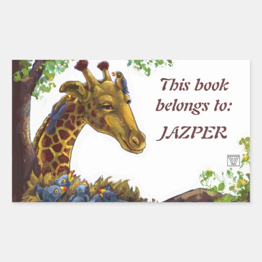 Giraffe en Oxpeckers Bookplate Rechthoekige Sticker (Voorkant)