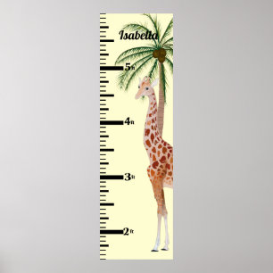 Giraffe- en palmboomgroeigrafiek poster