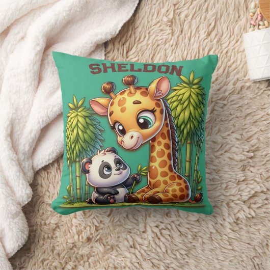 Giraffe en Panda Monogrammed Naam | Kussen (Deken)