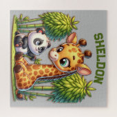 Giraffe en Panda Monogrammed Naam | Legpuzzel (Horizontaal)