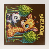Giraffe en Panda Monogrammed Naam | Legpuzzel (Horizontaal)