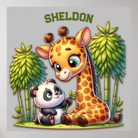 Giraffe en Panda Monogrammed Naam | Poster (Voorkant)