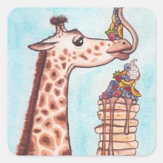 Giraffe en Pannenkoeken Vierkante Sticker (Voorkant)