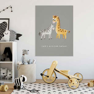 Giraffe en Poster van wilde Zebra