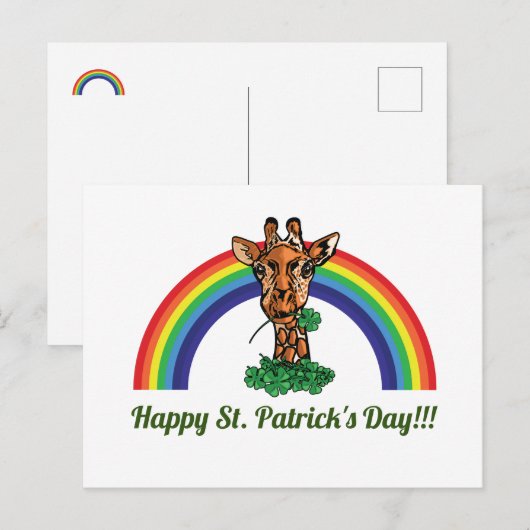 Giraffe en regenboogBriefkaart op de dag van de si Briefkaart (Voorkant / Achterkant)