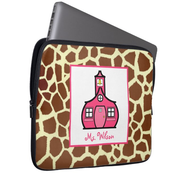 Giraffe- en roze elektronicazak voor leraren laptop sleeve (Voorkant Rechts)