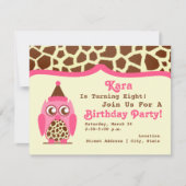 Giraffe en roze vogels uitnodiging (Voorkant)