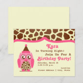 Giraffe en roze vogels uitnodiging (Voorkant / Achterkant)