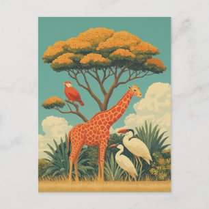 Giraffe en safari vogels briefkaart