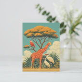 Giraffe en safari vogels briefkaart (Staand voorkant)