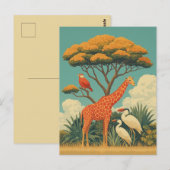 Giraffe en safari vogels briefkaart (Voorkant / Achterkant)