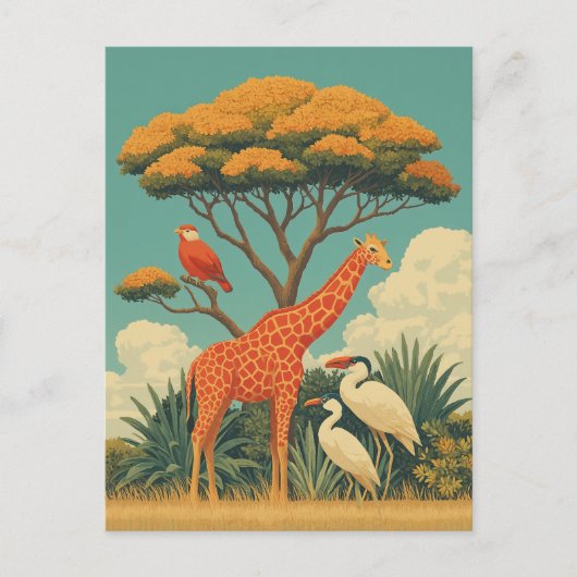 Giraffe en safari vogels briefkaart (Voorkant)